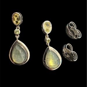 UTC Sterling Silver Yellow and Green Gems Drop Earrings